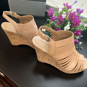 Franco Sarto Leather Tan Wedges